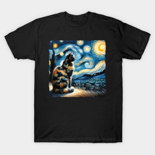 Tortoiseshell Starry Night Inspired - Artistic Cat T-Shirt